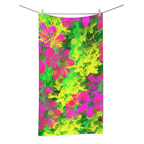 Flowers chaos in green, yellow and pinks Bath Towel 30"x56"