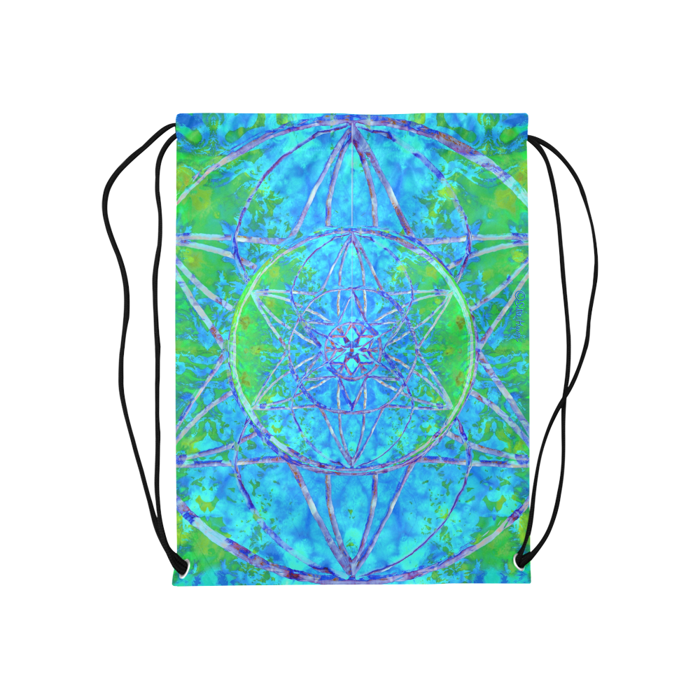 protection in nature colors-teal, blue and green Medium Drawstring Bag Model 1604 (Twin Sides) 13.8"(W) * 18.1"(H)