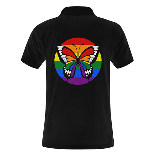 Dot Rainbow Flag Stripes Butterfly Silhouette Men's Polo Shirt (Model T24)