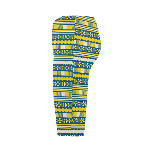 Blue With Yellow Aztec Hestia Cropped Leggings (Model L03)