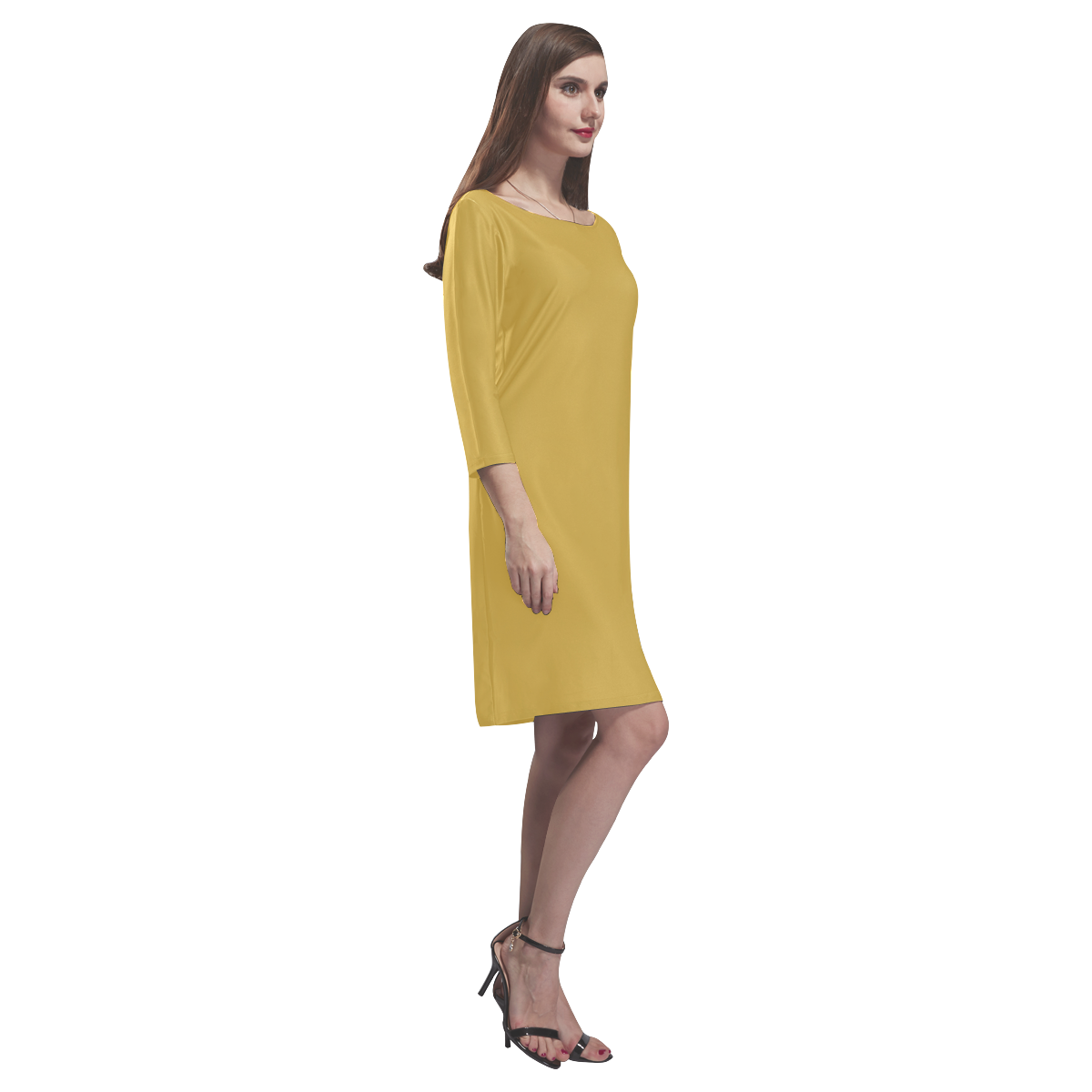 Spicy Mustard Rhea Loose Round Neck Dress(Model D22)