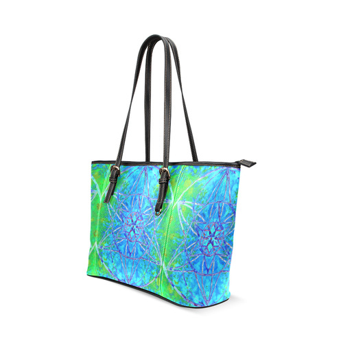 protection in nature colors-teal, blue and green Leather Tote Bag/Large (Model 1640)