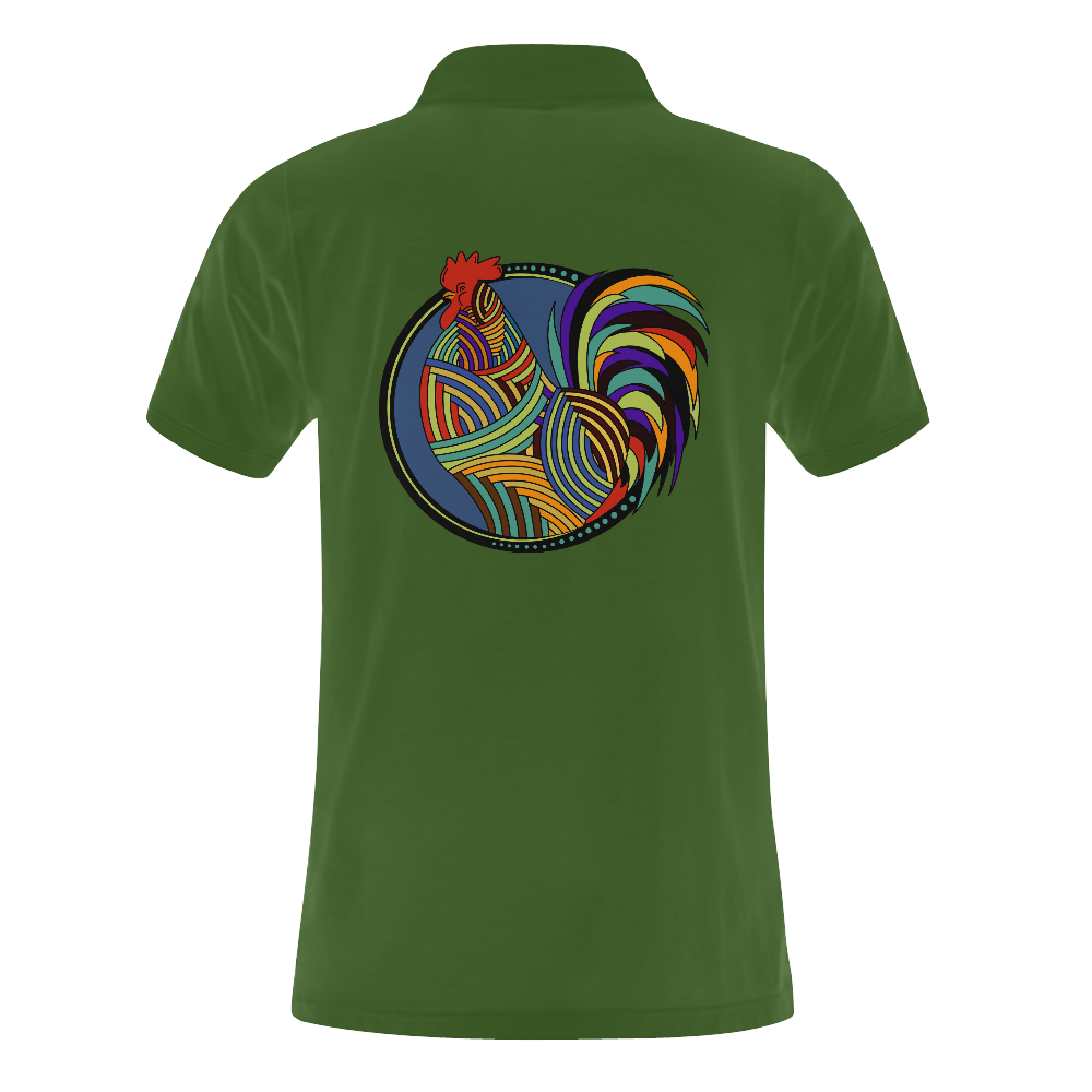 Geometric Art Colorful Rooster Button Men's Polo Shirt (Model T24)