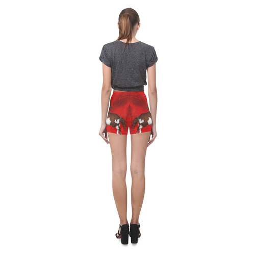 Wild horse on red background Briseis Skinny Shorts (Model L04)