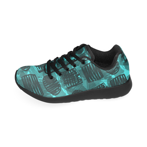 Scribbled Shapes In Teal Women’s Running Shoes (Model 020) | ID: D1610864