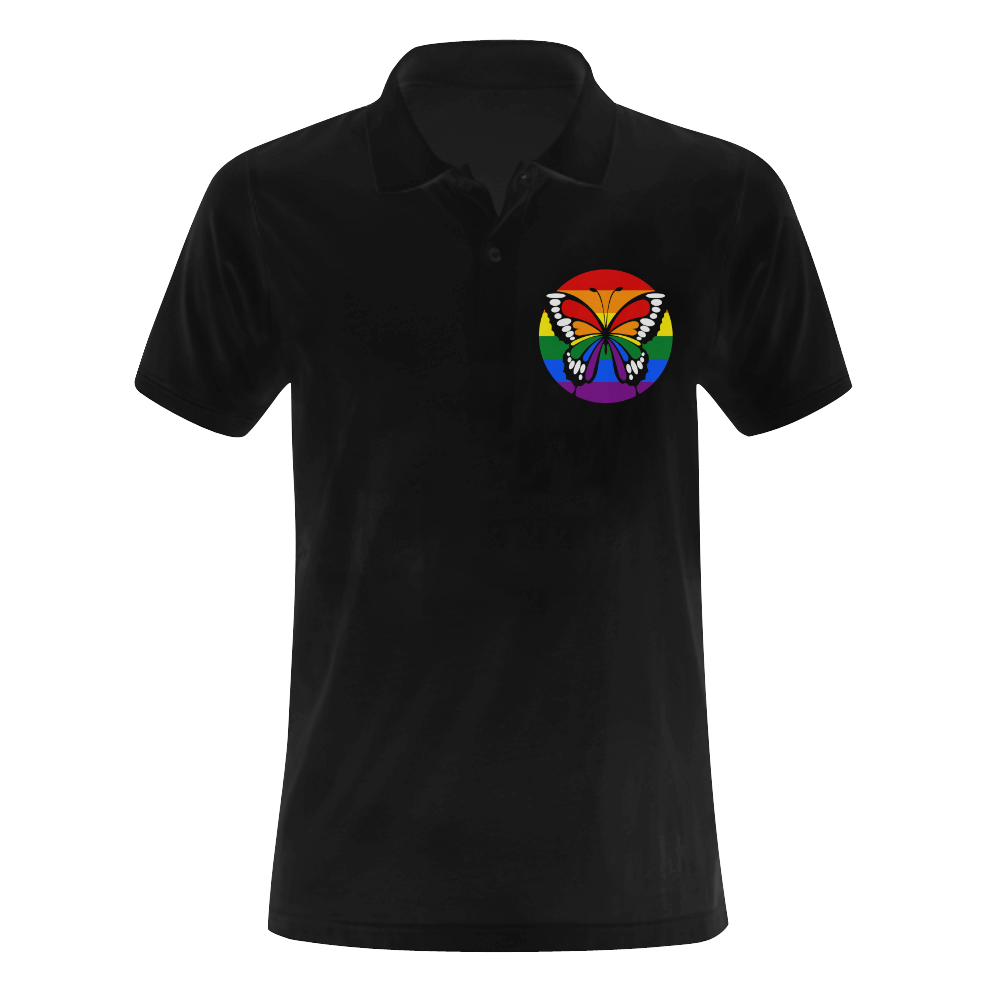 Dot Rainbow Flag Stripes Butterfly Silhouette Men's Polo Shirt (Model T24)