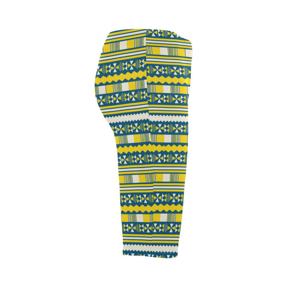 Blue With Yellow Aztec Hestia Cropped Leggings (Model L03)