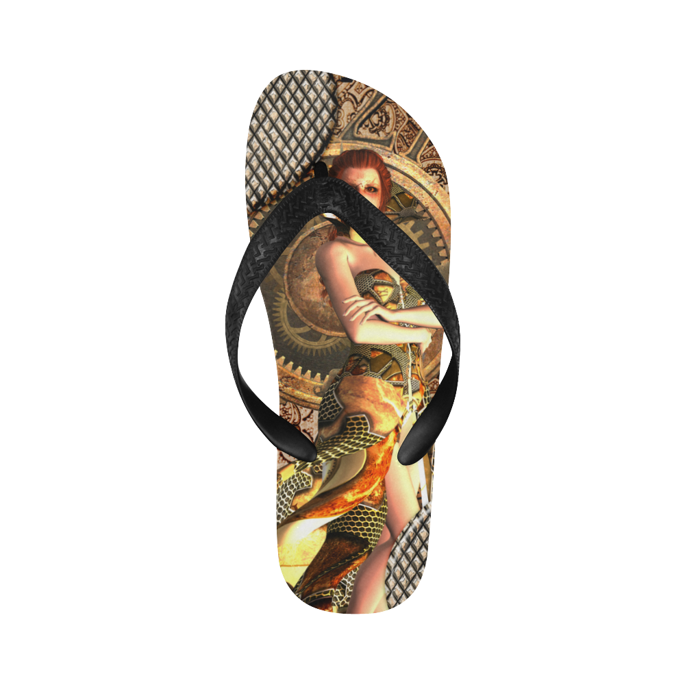 steampunk lady with clocks and gears Flip Flops for Men/Women (Model 040)