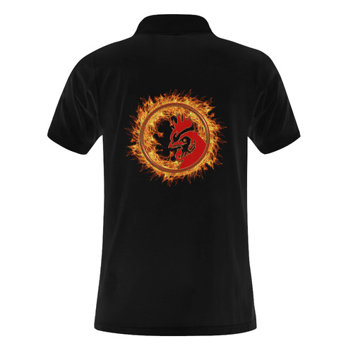 Gold Red Fire Rooster Button Men's Polo Shirt (Model T24)
