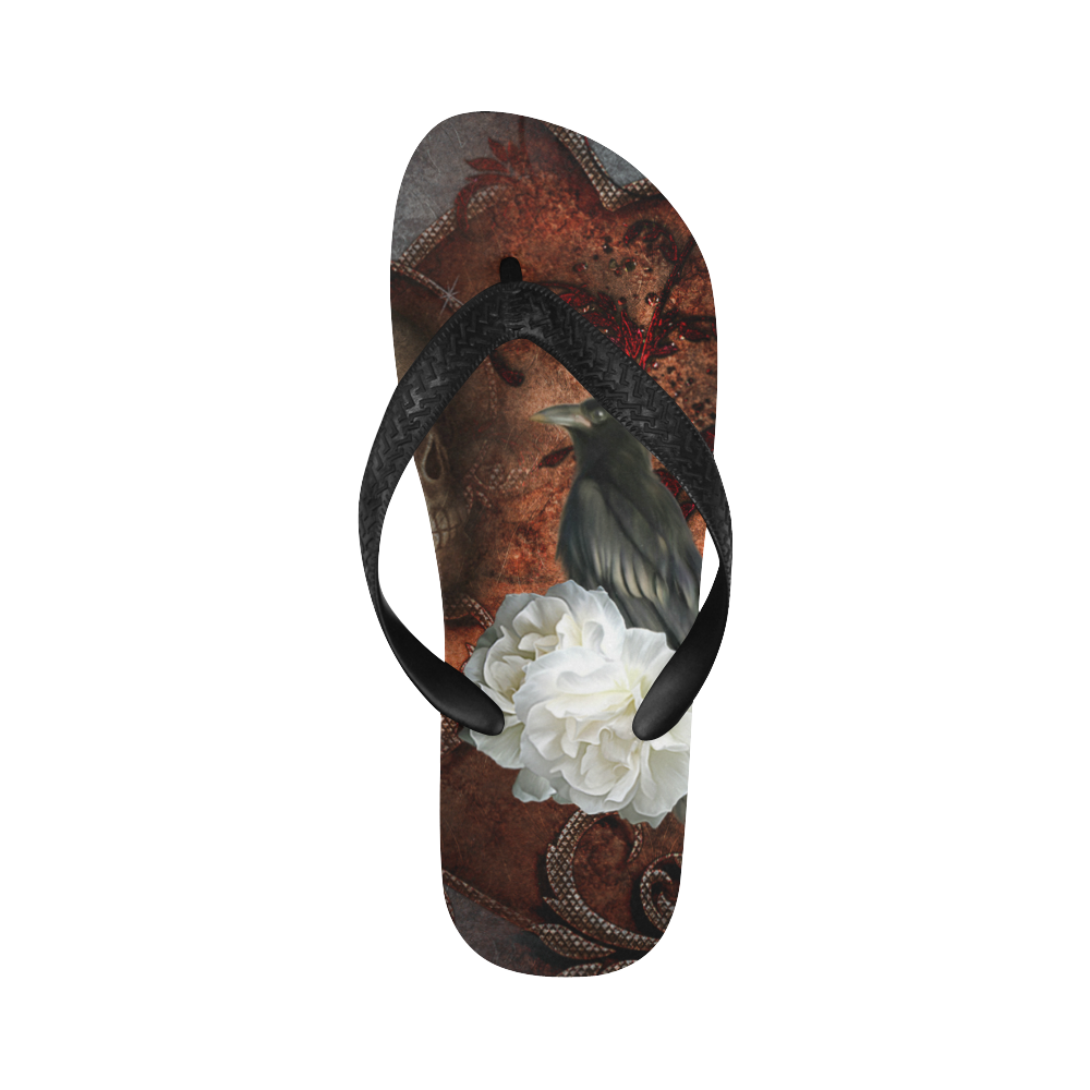 the crow with skulls Flip Flops for Men/Women (Model 040)