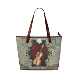 Violin with violin bow and flowers Shoulder Tote Bag (Model 1646)