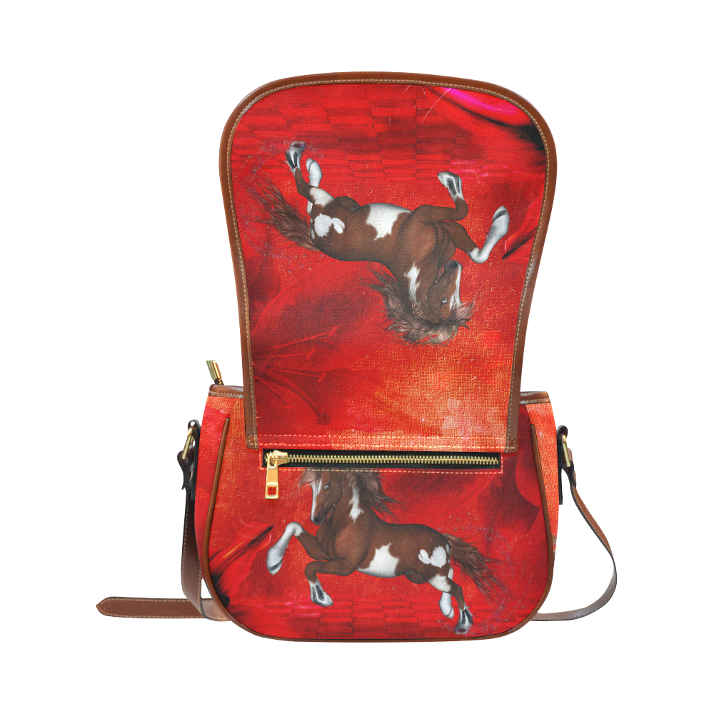 Wild horse on red background Saddle Bag/Small (Model 1649) Full Customization