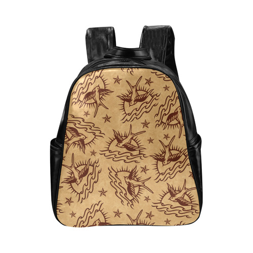 Sparrow Tattoos and Nautical Stars Multi-Pockets Backpack (Model 1636)