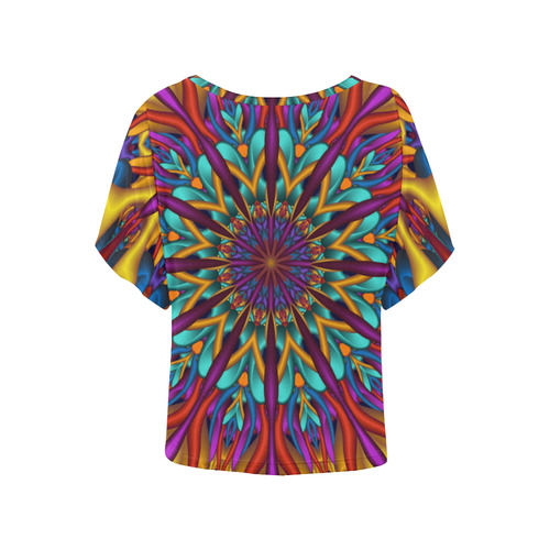 Psychedelic 3D fractal mandala Women's Batwing-Sleeved Blouse T shirt (Model T44)