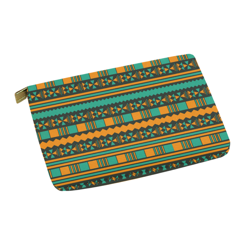 Green and Yellow Aztec Tribal Carry-All Pouch 12.5''x8.5''