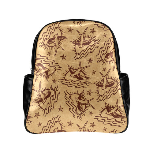 Sparrow Tattoos and Nautical Stars Multi-Pockets Backpack (Model 1636)