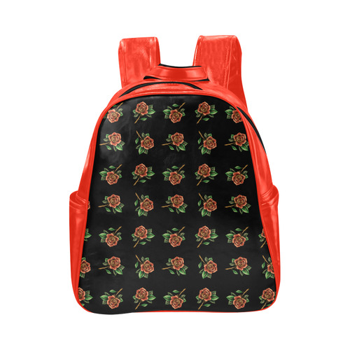 Tattoo Roses Multi-Pockets Backpack (Model 1636)