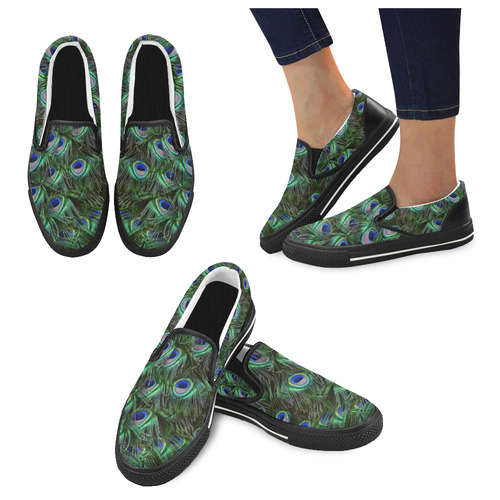 Peacock Feathers Slip-on Canvas Shoes for Kid (Model 019)