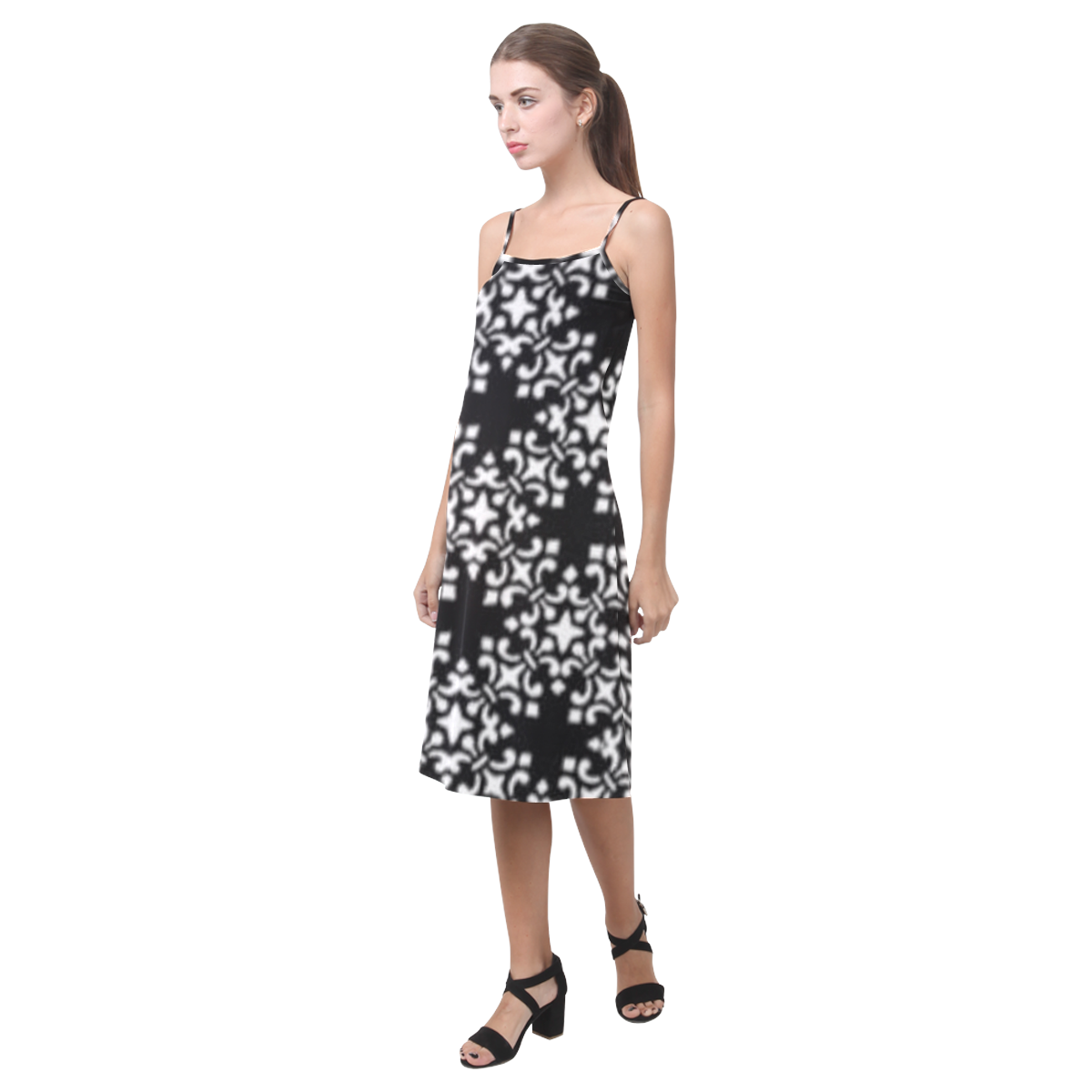 Black and White Damask Alcestis Slip Dress (Model D05)