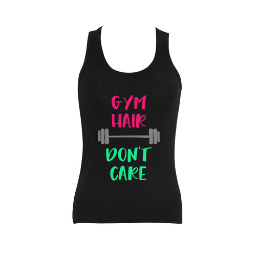 Gym_Hair_Dont_Care_Black Tank Women's Shoulder-Free Tank Top (Model T35)