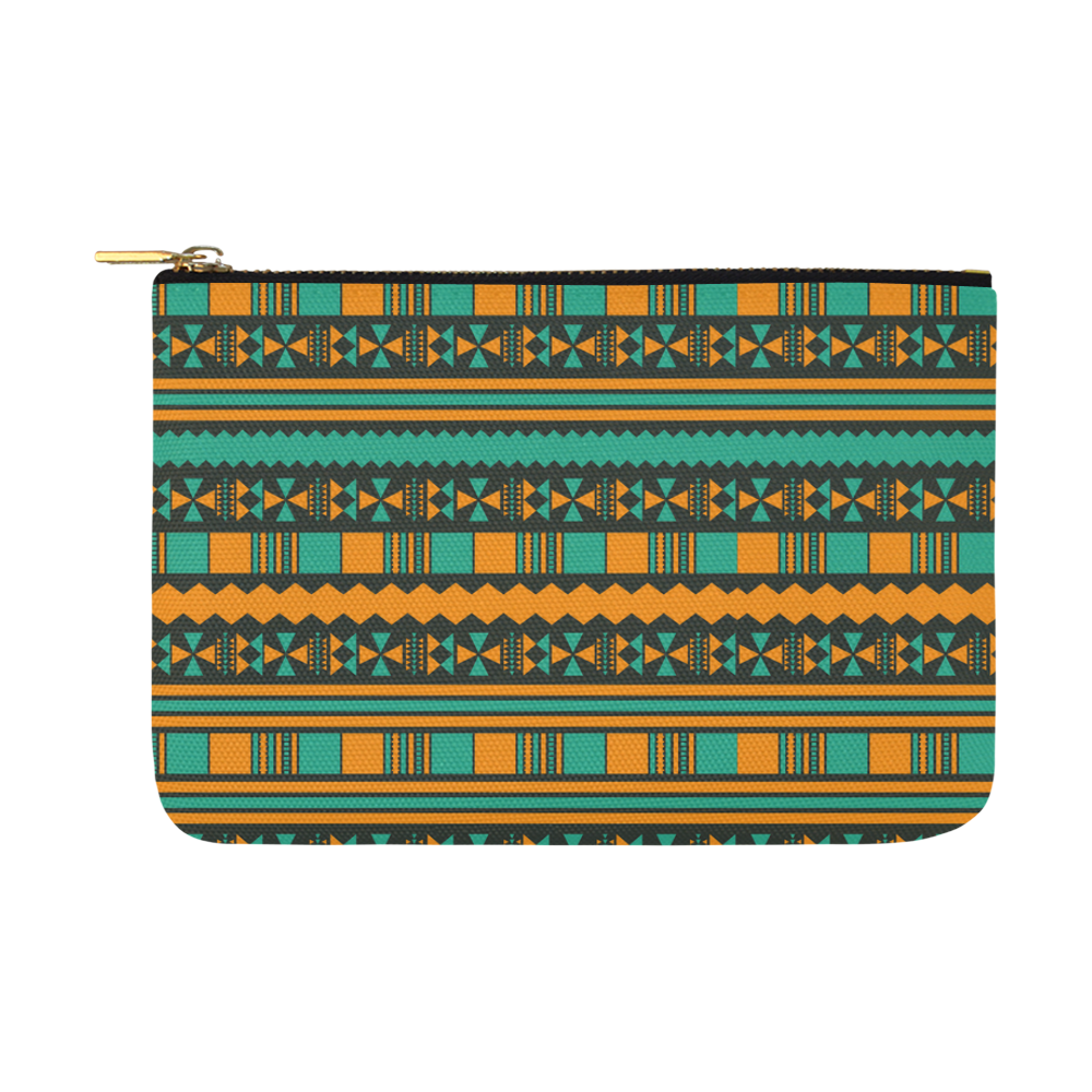 Green and Yellow Aztec Tribal Carry-All Pouch 12.5''x8.5''