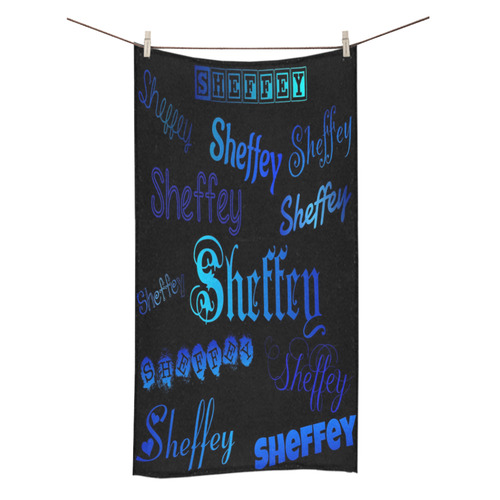 Sheffey Fonts - Shades of Blue on Black Bath Towel 30"x56"