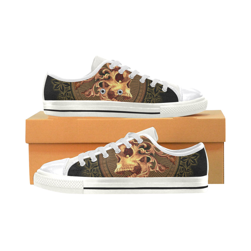 Amazing skull with floral elements Women's Classic Canvas Shoes (Model 018)