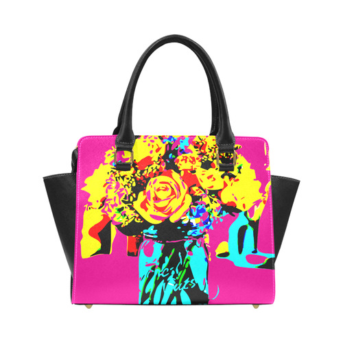 Red Yellow Roses Blue Vase Floral Classic Shoulder Handbag (Model 1653)