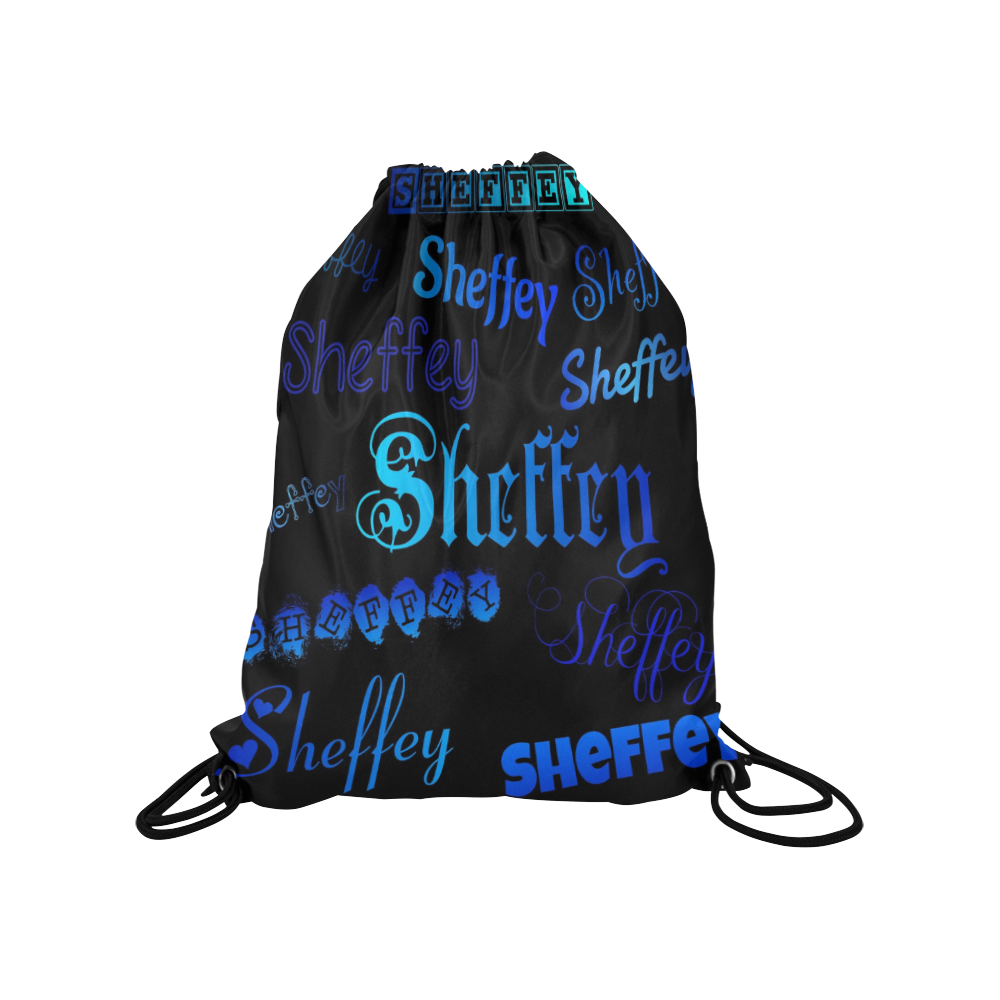 Sheffey Fonts - Shades of Blue on Black Medium Drawstring Bag Model 1604 (Twin Sides) 13.8"(W) * 18.1"(H)