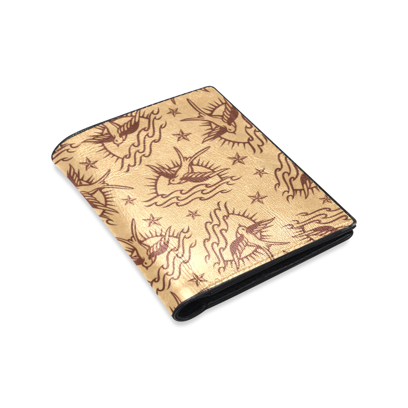 Sparrow Tattoos and Nautical Stars Men's Leather Wallet (Model 1612)
