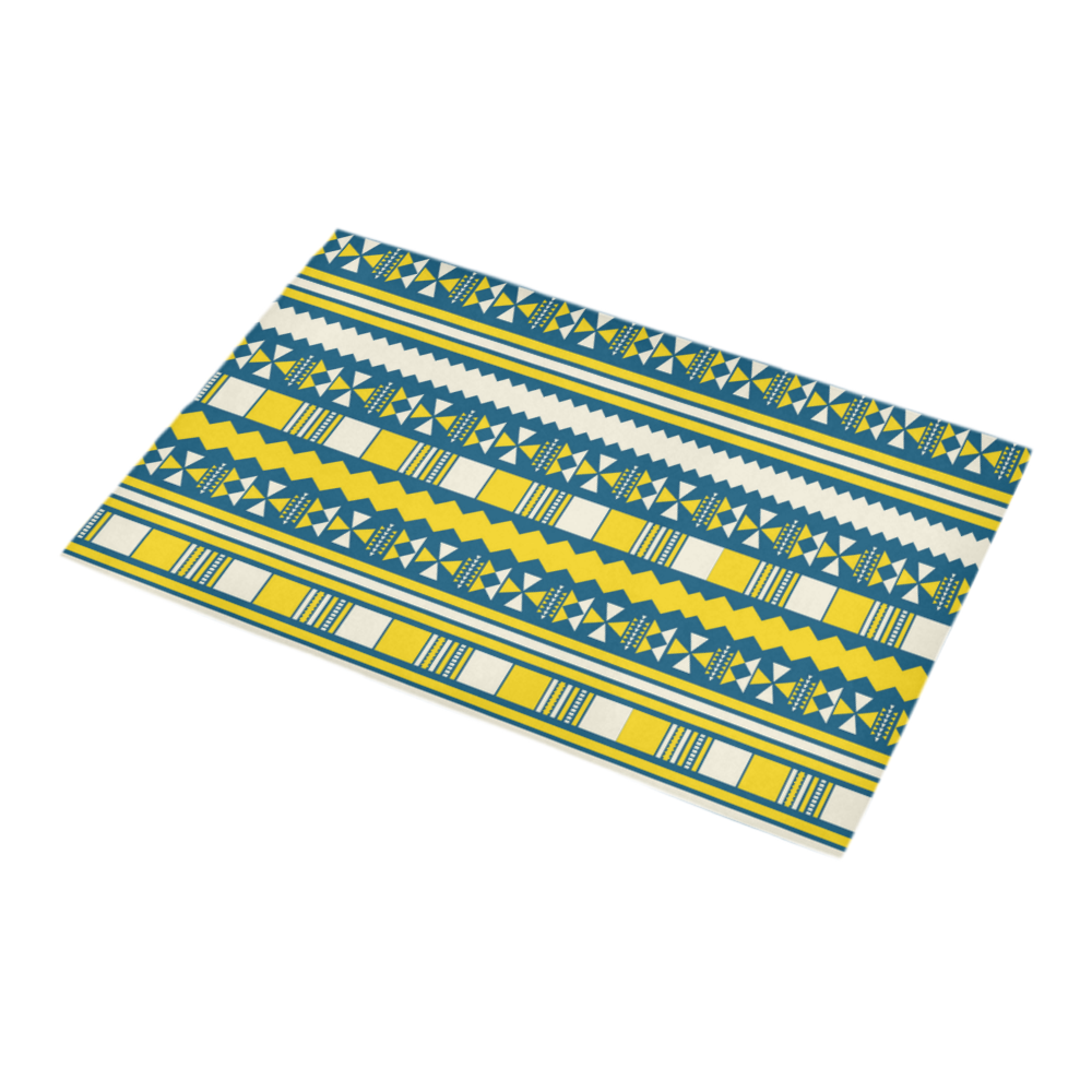 Blue With Yellow Aztec Bath Rug 16''x 28''