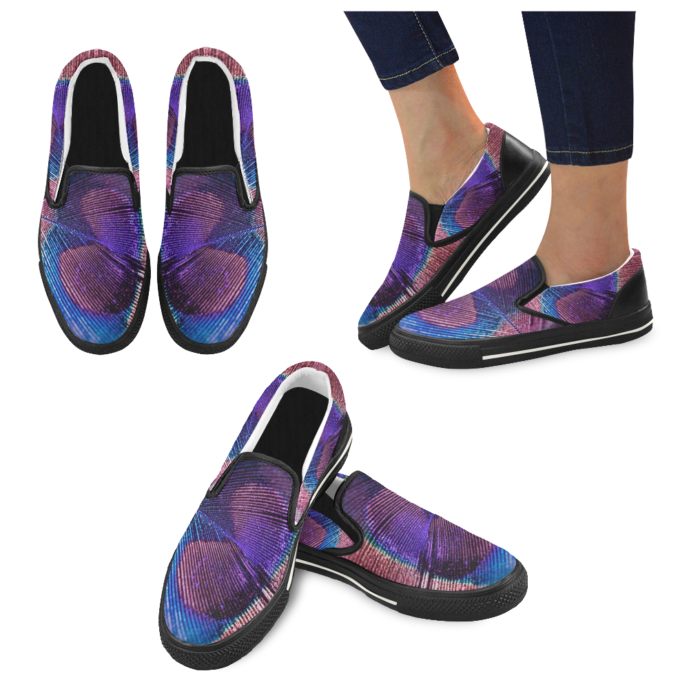 Purple Peacock Feather Slip-on Canvas Shoes for Kid (Model 019)