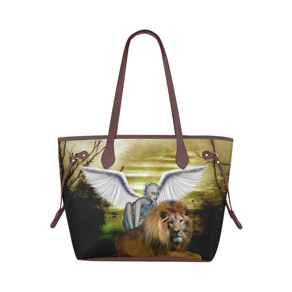 Fairy with lion Clover Canvas Tote Bag (Model 1661)