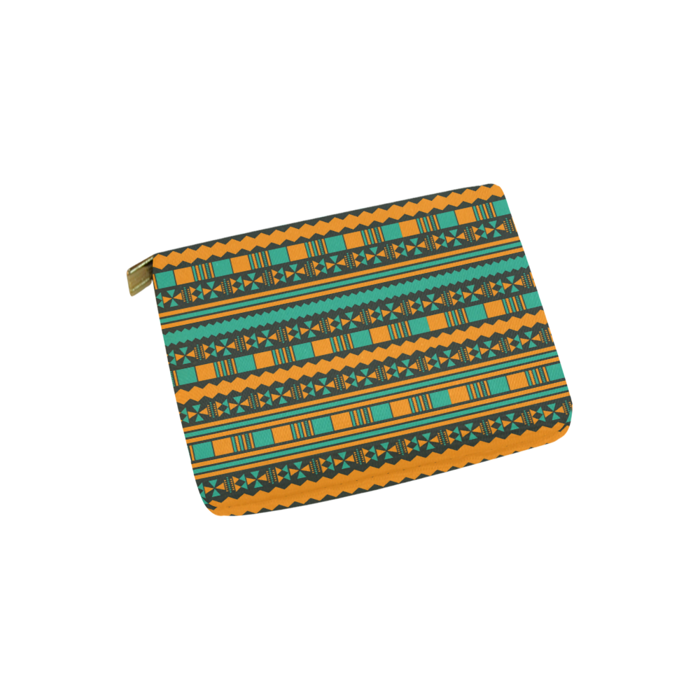 Green and Yellow Aztec Tribal Carry-All Pouch 6''x5''