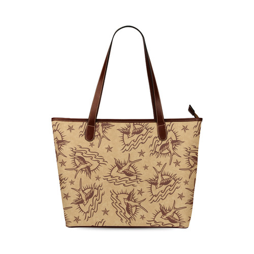 Sparrow Tattoos and Nautical Stars Shoulder Tote Bag (Model 1646)