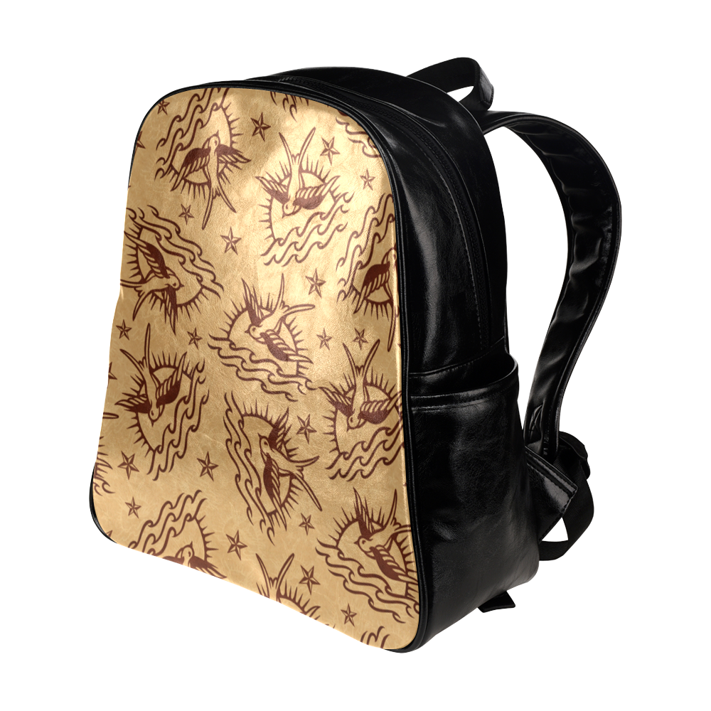 Sparrow Tattoos and Nautical Stars Multi-Pockets Backpack (Model 1636)