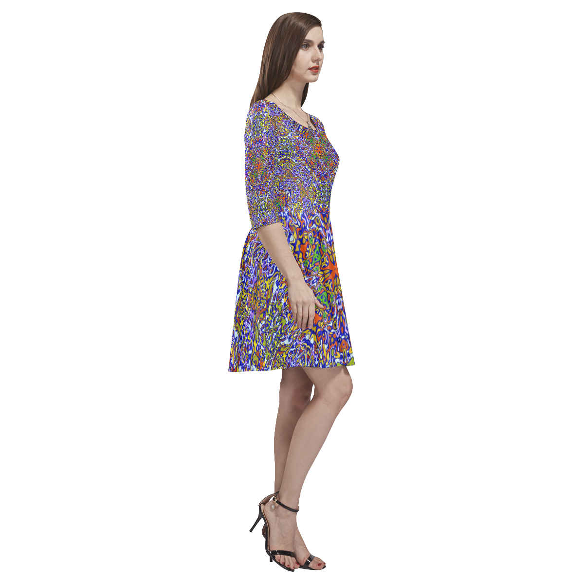 Oriental Pattern 01A by FeelGood Tethys Half-Sleeve Skater Dress(Model D20)