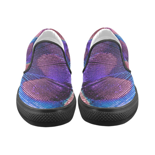 Purple Peacock Feather Women's Slip-on Canvas Shoes (Model 019)