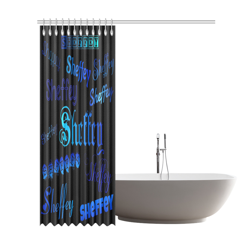 Sheffey Fonts - Shades of Blue on Black Shower Curtain 72"x84"