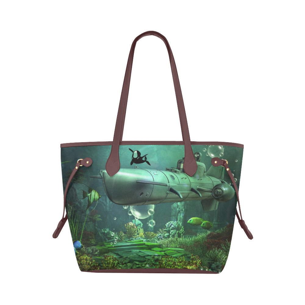 Awesome submarine with orca Clover Canvas Tote Bag (Model 1661)