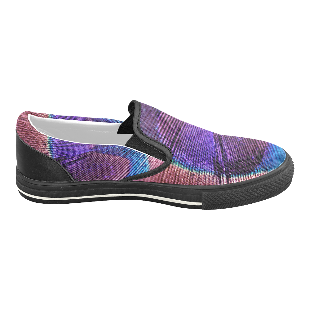 Purple Peacock Feather Slip-on Canvas Shoes for Kid (Model 019)