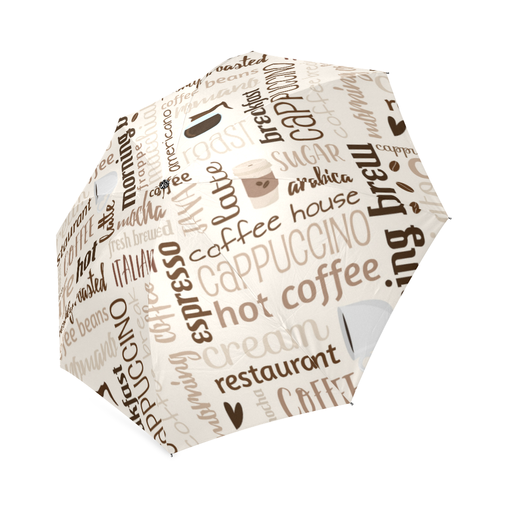 Cream, Beige, Chocolate, Coffee, Cappuccino, Latte, Words Pattern. Foldable Umbrella (Model U01)