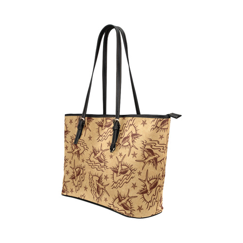 Sparrow Tattoos and Nautical Stars Leather Tote Bag/Small (Model 1651)