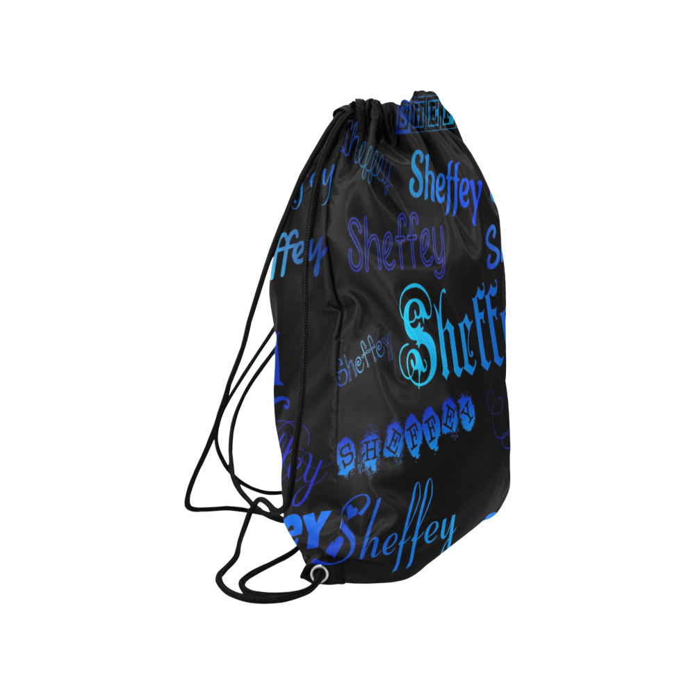 Sheffey Fonts - Shades of Blue on Black Medium Drawstring Bag Model 1604 (Twin Sides) 13.8"(W) * 18.1"(H)