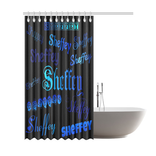 Sheffey Fonts - Shades of Blue on Black Shower Curtain 72"x84"