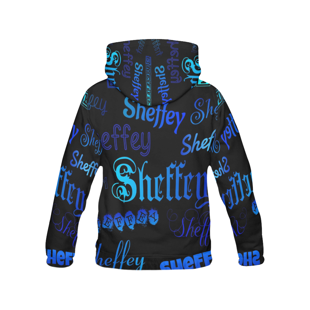 Sheffey Fonts - Shades of Blue on Black All Over Print Hoodie for Women (USA Size) (Model H13)