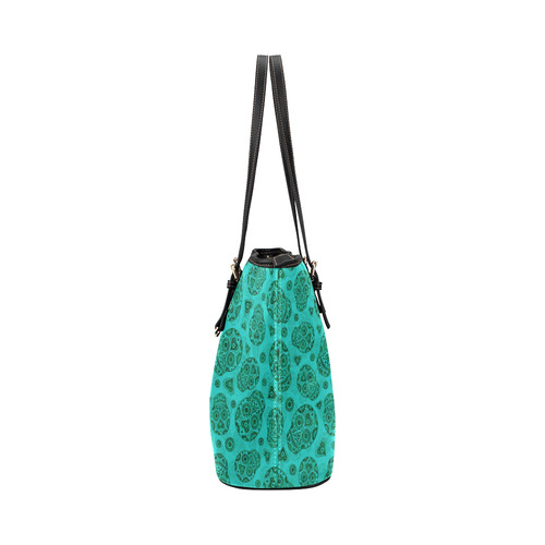 Sugar Skull Pattern - Teal Large Leather Tote Bag/Small (Model 1651)