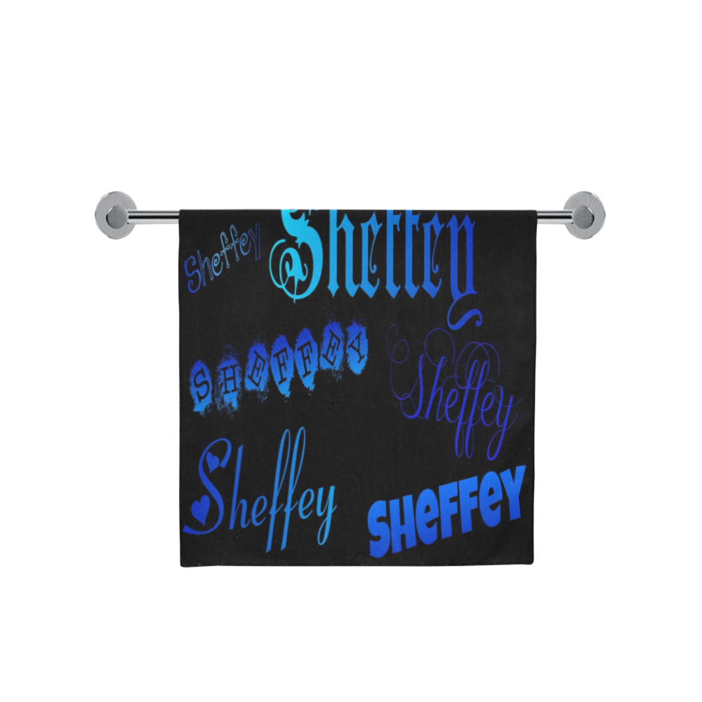 Sheffey Fonts - Shades of Blue on Black Bath Towel 30"x56"