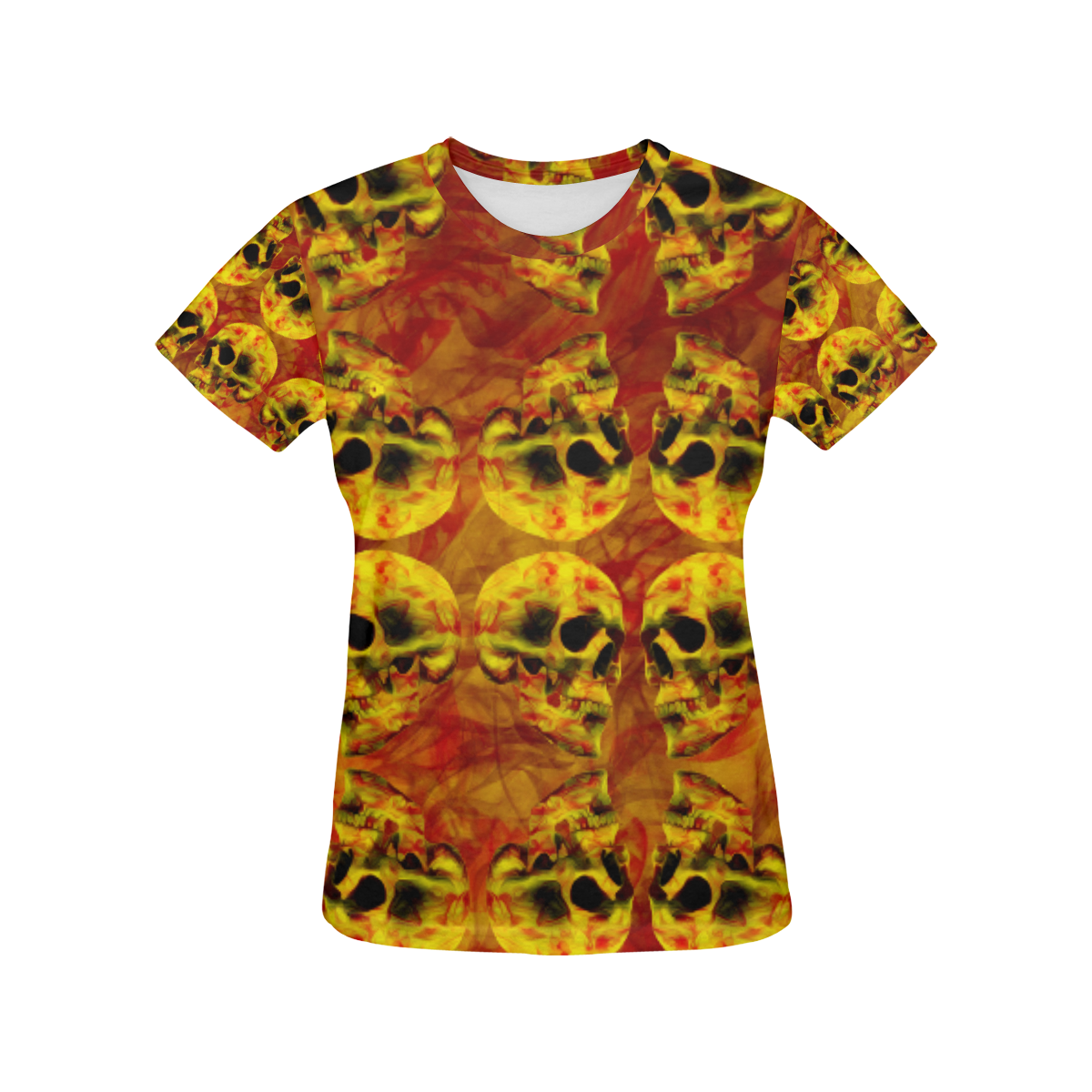 Flaming skull patteren All Over Print T-Shirt for Women (USA Size) (Model T40)
