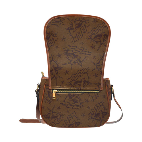 Sparrow Tattoos and Nautical Stars (Dark) Saddle Bag/Small (Model 1649) Full Customization